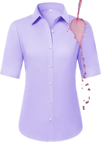 Vista 9 de Camisas con botones para mujer, ajustadas, de manga corta, con cuello, sin arrugas