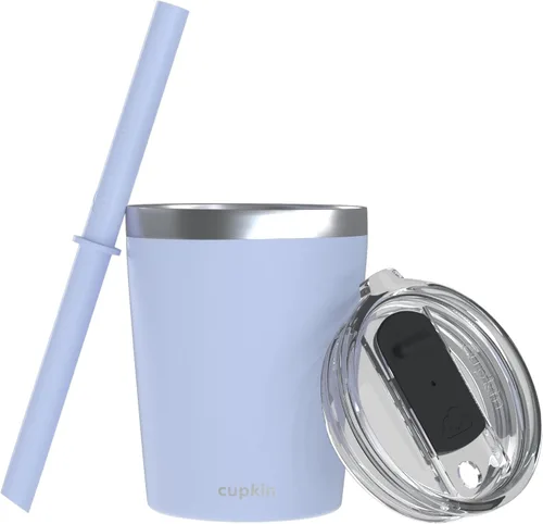 Vista 50 de CUPKIN - Taza apilable de acero inoxidable para niños, taza para batidos, tazas aisladas con recubrimiento en polvo, tapa libre de BPA y pajilla