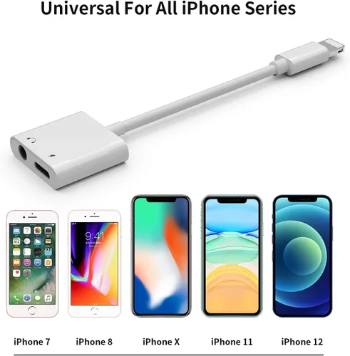 Vista 5 de Certificado MFi de Apple] Cargador de auriculares Aux Dual Splitter para iPhone 7/8Plus/X/Xr/Xs/SE/11/12/Pro/Max/ipad Auricular Audio Jack Lightning