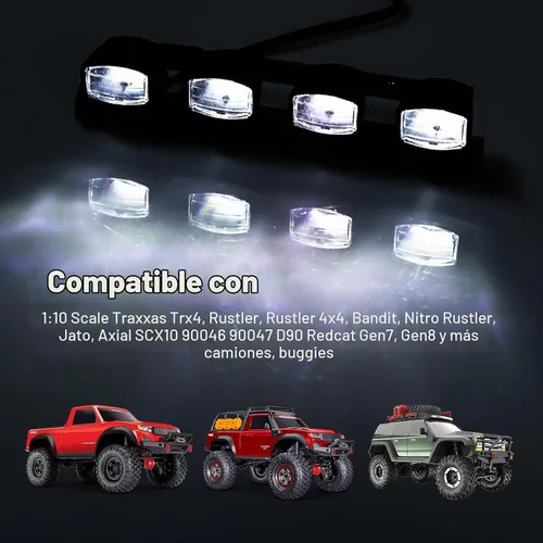 Vista 4 de HobbyPark Kit de barra de luz de coche a control remoto, 4 LED, luces de techo para 1/10 RC Crawler Car Truck Accesorios
