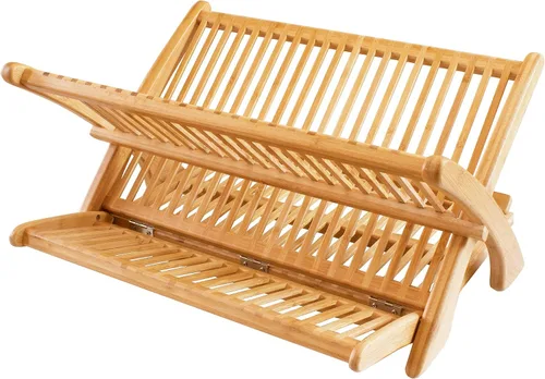 Vista 2 de Secaplatos plegable, capacidad para máximo almacenaje, hermoso y duradero, de bambú, extragrande, 19x 18 x 10 pulgadas, de Totally Bamboo
