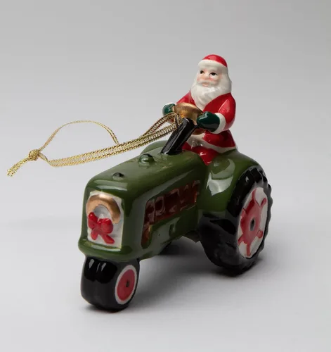Vista 2 de 57045 - Figura decorativa de tractor de granja de Navidad de cerámica fina, 4 pulgadas de largo