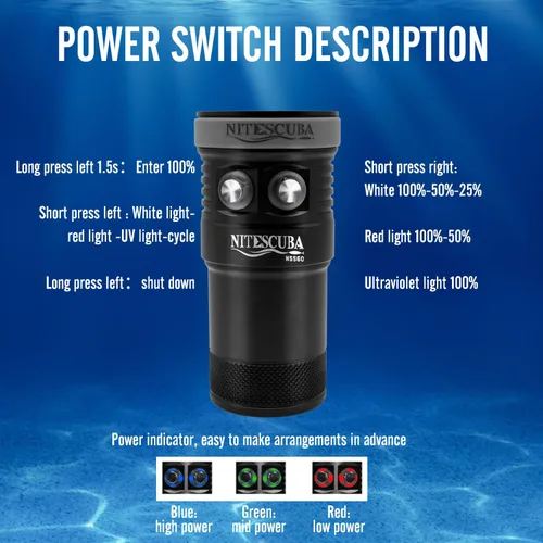 Vista 4 de Nitescuba NSS60 Buceo Luz Subacuática Video Luz 6000 Lumen Linterna Impermeable para 100m/330ft CRI=90 Fotografía Subacuática, que se conecta a