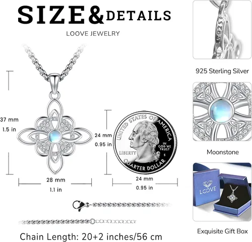 Vista 4 de Collar de pentagrama de plata de ley con triple luna, diosa celta, nudo celta, nudo de brujas, Ankh, sol y luna, Hécate, lilith, Santa Muerte