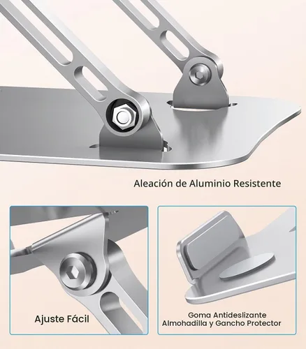 Vista 6 de JOIOT Soporte ajustable de aluminio para portátil, elevador ergonómico para Plateado