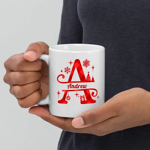 Vista 7 de Taza de café con inicial de Navidad con nombre, taza personalizada para mujeres para hombres, regalos con monograma, tazas de café con nombre
