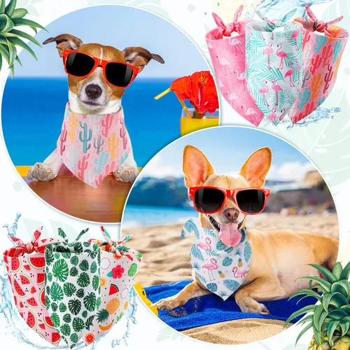 Vista 7 de Weewooday Pañuelo grande para perro, bufanda de verano para perro, bufanda triangular hawaiana, ajustable, lavable, pañuelo para mascotas