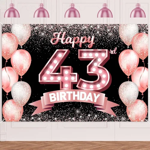 Vista 385 de Cartel de feliz cumpleaños décimo oro rosa, telón de fondo, saludos a 10 años, globos de confeti, decoración temática para niñas de 10 años