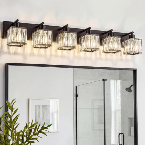 Vista 25 de VOLISUN Luces de Tocador de Cristal - 2 Luces Modernas de Acero Inoxidable para Baño Sobre Espejo, Acabado Cromado - Certificado UL