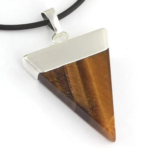 Vista 5 de Colgante de plata con amatista natural, cristal rosa, ágata ojo de tigre, triángulo, sahpe, sin cadena, para mujeres y hombres, joyería VE1YS