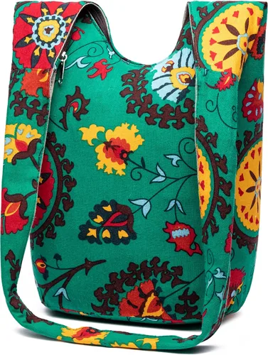 Vista 97 de Bolsa de hombro para mujer, de lona en estilo hippie/bohemio para llevar cruzada al hombro, disponible en diferentes colores y estampados