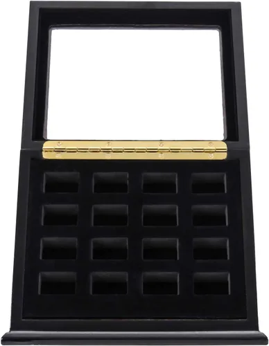 Vista 2 de Vitrina de anillo de campeonato, caja de madera para anillos deportivos (16 ranuras, inclinada, negro)