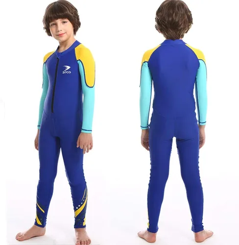 Vista 2 de ZCCO Traje de baño para niños, traje de sol de cuerpo completo, traje de agua de una pieza para niños y niñas, de manga larga para nadar