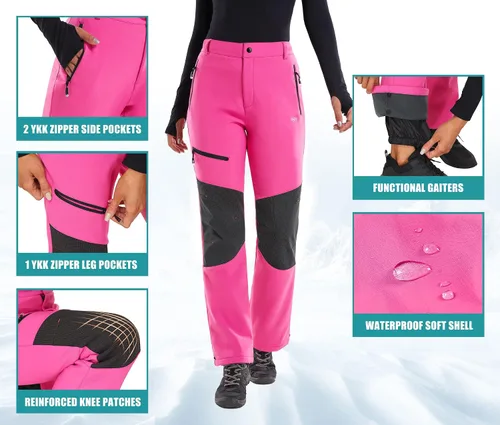 Vista 4 de IUGA Pantalones de nieve para mujer, impermeables, aislados, softshell, con forro polar, para snowboard, 4 bolsillos