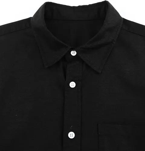 Vista 7 de JMIERR Camisa de vestir de manga larga con botones y lino de algodón para hombre