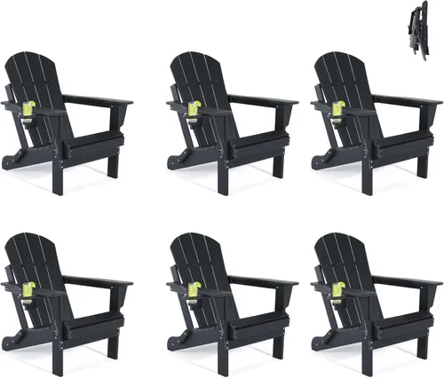 Vista 16 de Sillas Adirondack plegables – Silla Adirondack de plástico con soporte para tazas, sillas para exteriores resistentes a la intemperie para Negro