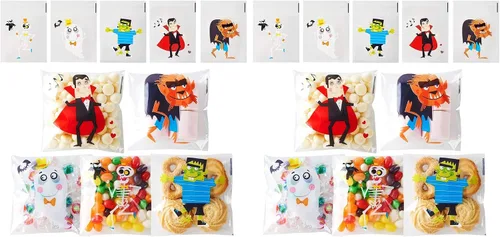 Vista 8 de CCINEE 200 bolsas de golosinas de Halloween, bolsas transparentes autoadhesivas para dulces, bolsas de plástico de celofán para galletas, regalos