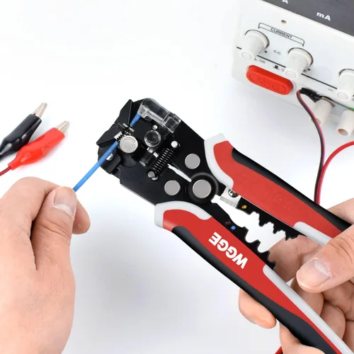 Vista 7 de WGGE WG-014 pelacables autoajustable con aislamiento, para pelar cables desde AWG 10-24, strippers automáticos con cortadores y buclera de 8