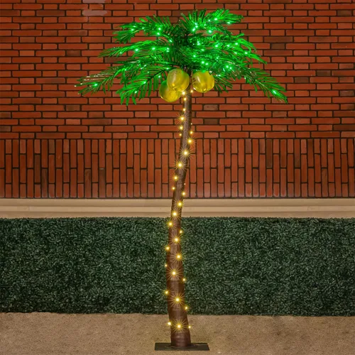 Vista 9 de TYBEEU Palmera iluminada de 1,5 metros con 136 luces LED con cocos brillantes - Atenuable, certificación UL, resistente al agua - Ideal