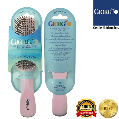 Vista 4 de Giorgio GIO1-2P - Juego de 2 cepillos desenredantes suaves para hombres, mujeres y niños. Cerdas suaves para cuero cabelludo sensible. Mojado y seco