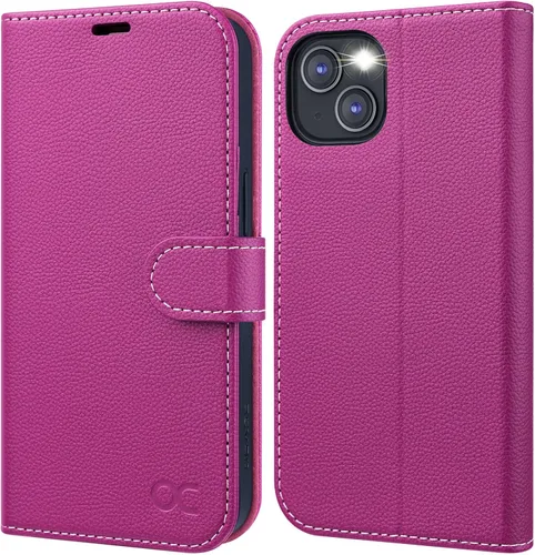 Vista 19 de OCASE Funda tipo cartera compatible con iPhone 13, de piel sintética con tapa tipo folio, con tarjetero, bloqueo RFID, soporte