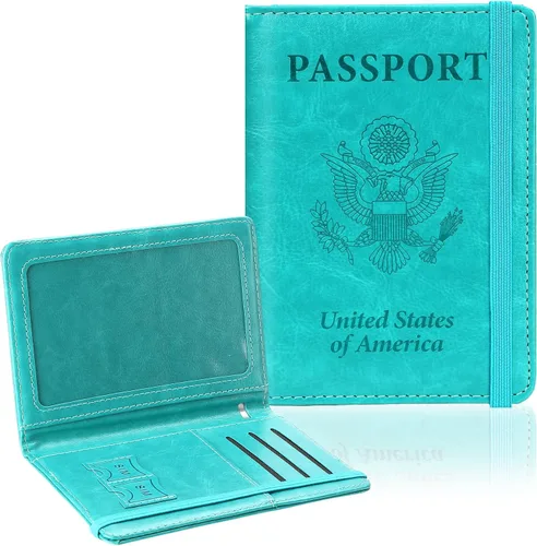 Vista 9 de Soporte para pasaporte para viajes, funda de pasaporte con bloqueo RFID con soporte para bolígrafo, funda de cuero para pasaporte, accesorios