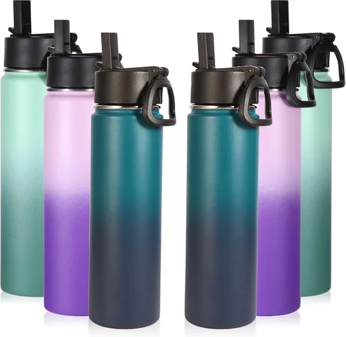 Vista 15 de Volhoply Botella de agua aislada de 24 onzas con tapa con popote, botellas deportivas de boca ancha de acero inoxidable con asa, tazas de vacío