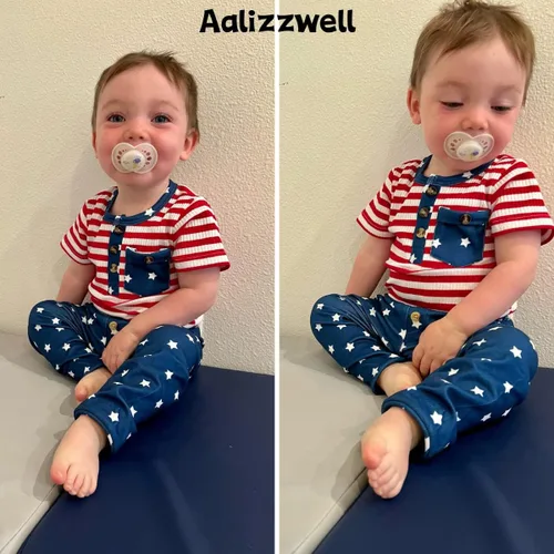 Vista 2 de Aalizzwell Traje de verano a rayas para bebés recién nacidos
