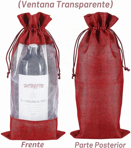 Vista 4 de Shintop 10 bolsas de regalo de vino de arpillera con ventana transparente Rojo