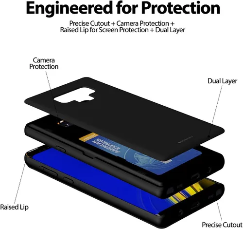Vista 5 de GOOSPERY Funda tipo cartera para Galaxy Note 9 con tarjetero, funda protectora de doble capa para teléfono (negro)