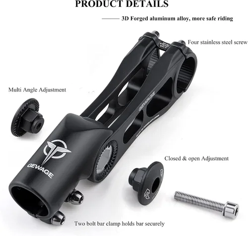 Vista 4 de GEWAGE Vástago de Bicicleta - Vástago de Bicicleta Ajustable de 130 Grados - Vástago de Manillar de 75mm 90mm 130mm para Manillar de 31.8(1-1/4")
