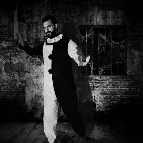 Vista 6 de Adult Clown The Killer Costume Men Scary Art Jumpsuit Halloween Outfits Blanco