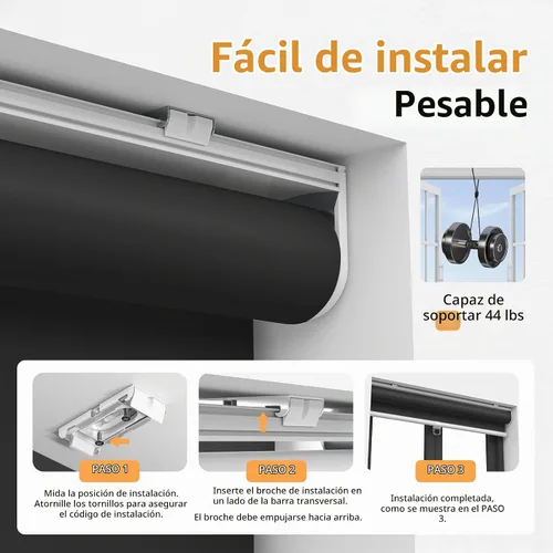 Vista 4 de Persianas enrollables opacas sin cordón para oscurecer la habitación, con sistema de resorte, protección UV, persianas de puerta, para hogar y Negro