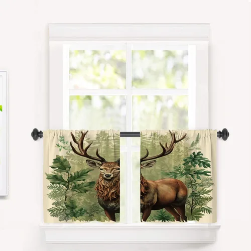 Vista 159 de Cortinas opacas de poliéster multicapa marrón con diseño de bosque natural, 2 unidades, 26 x 24 pulgadas