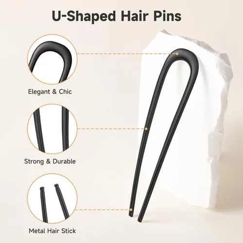 Vista 4 de 3 horquillas francesas para mujer, horquillas de metal para moños, rizos franceses y recogidos, accesorios para el cabello grueso y fino, color negro