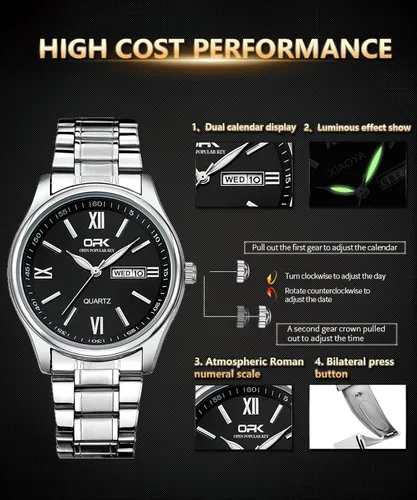Vista 7 de Wrist Watch for Men, Fashion Designed Analog Quartz Men's Watch with Calenda Display, Glow in The Dark Classic Gent's Watch with Stainless Steel