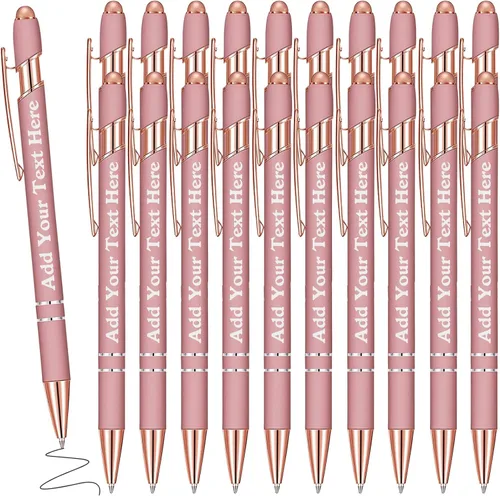 Vista 15 de Bolígrafos personalizados a granel grabados personalizados con punta de lápiz capacitivo, bolígrafos personalizados de tinta negra, regalos