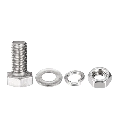 Vista 3 de uxcell Tornillos de cabeza hexagonal M8 x 0.630 in, tuercas, kits de arandelas planas y de bloqueo, pernos hexagonales de rosca completa de acero