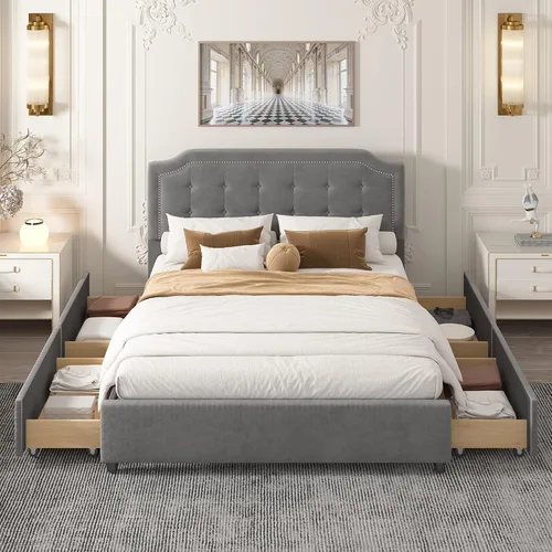 Vista 4 de SOFTSEA Base de cama tapizada Queen con cajones