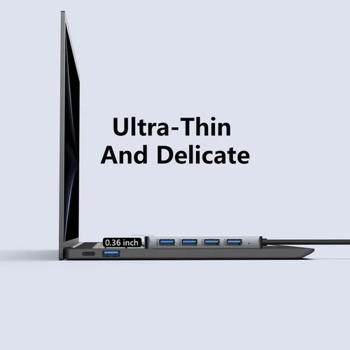 Vista 5 de Concentrador USB 3.0, 4 puertos con puerto de alimentación USB-C, concentrador de datos de alta velocidad y extensor para laptop, computadora