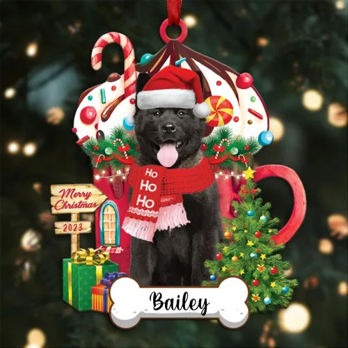 Vista 20 de Akita1 - Adorno personalizado para perro, adorno de perro con nombre personalizado, plano impreso en 2D, acrílico colgante, Papá Noel y perro