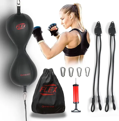 Vista 8 de Saco de Boxeo Flex de Doble Extremo - Cuerdas Bungee con Sistema Ajustable Flex Especial - Saco de Velocidad de Vejiga Resistente - Equipo