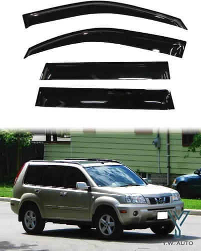 Vista 2 de YW AUTO - Ventvisor de canal de salida/deflectores de ventana/visera de ventana Compatible con Nissan X-Trail 2000-2007, 4 piezas.