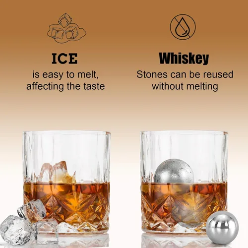Vista 4 de EooCoo Rellenos para calcetines para hombres, juego de 6 piedras reutilizables para whisky, kit de bolas de hielo de acero inoxidable para beber