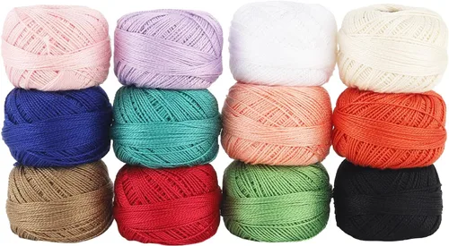Vista 2 de Rhapsody Hilo de algodón perla tamaño 8 hilo de ganchillo Perle 12 bolas Set tejido a mano, bordado, sashiko, punto de cruz, costura, punto