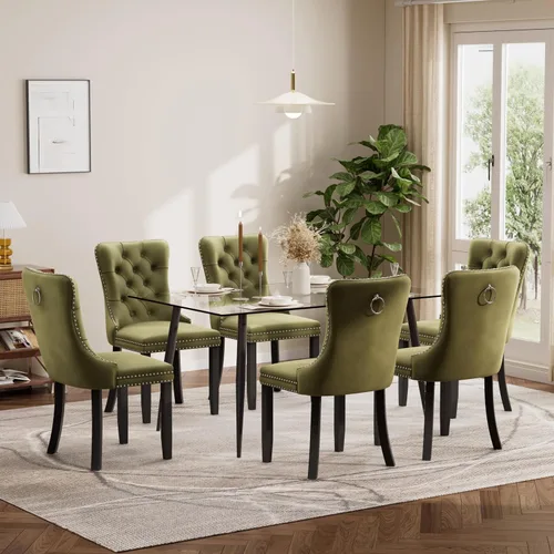 Vista 17 de Baysitone Juego de mesa de comedor de cristal de 51 pulgadas para 4, juego de 5 piezas de comedor moderno, mesa de cocina rectangular de vidrio