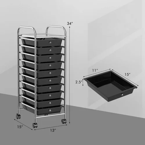 Vista 3 de HOMGX Carrito organizador de almacenamiento de 10 cajones, carrito de almacenamiento multicolor de 10 niveles, carrito de almacenamiento de cajones