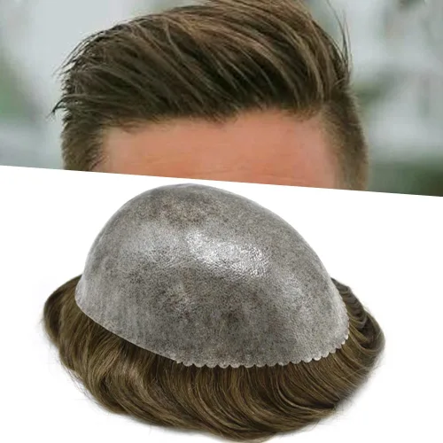 Vista 156 de Toupee for Men Hair Piece Real Human Hair Full Poly Skin Mens Toupee Mens Hair System Injected PU Hair System Invisible Hairpiece for