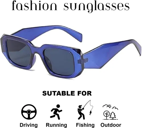Vista 3 de DUPER retro rectangle sunglasses men women. 90's trendy irregular hexagon rectangular chunky wide frame, UV