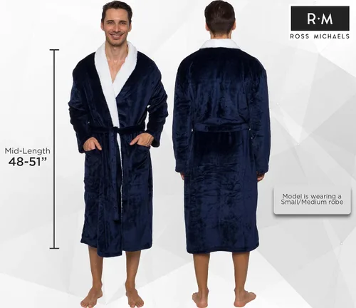 Vista 3 de Ross Michaels Bata de baño para hombre, con forro de sherpa y cuello de chal